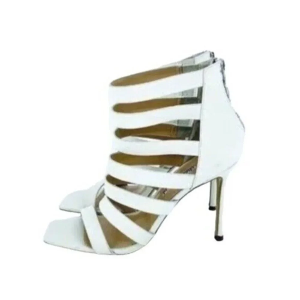 Charles David Velma White Leather Strappy Heels Sandals SZ 8.5 New